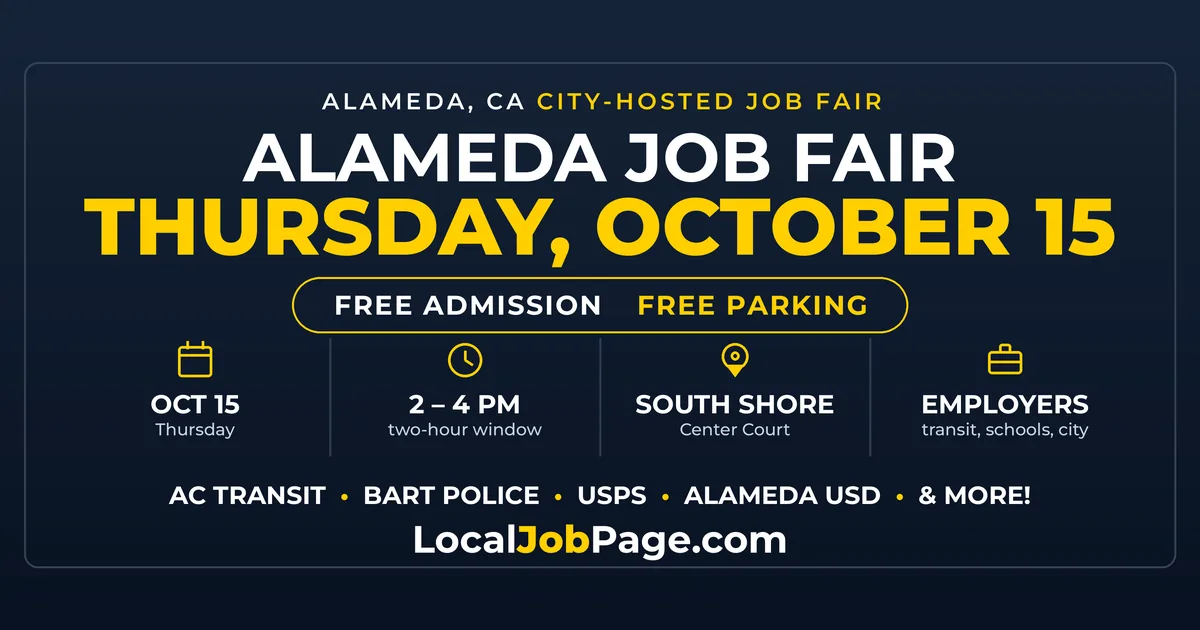 Alameda Job Fair October 15: City, Transit and School Jobs at South Shore