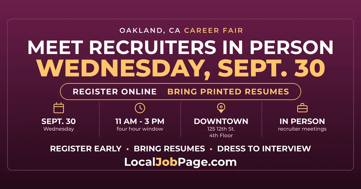 Oakland Career Fair September 30: In-Person Recruiter Meetings Downtown