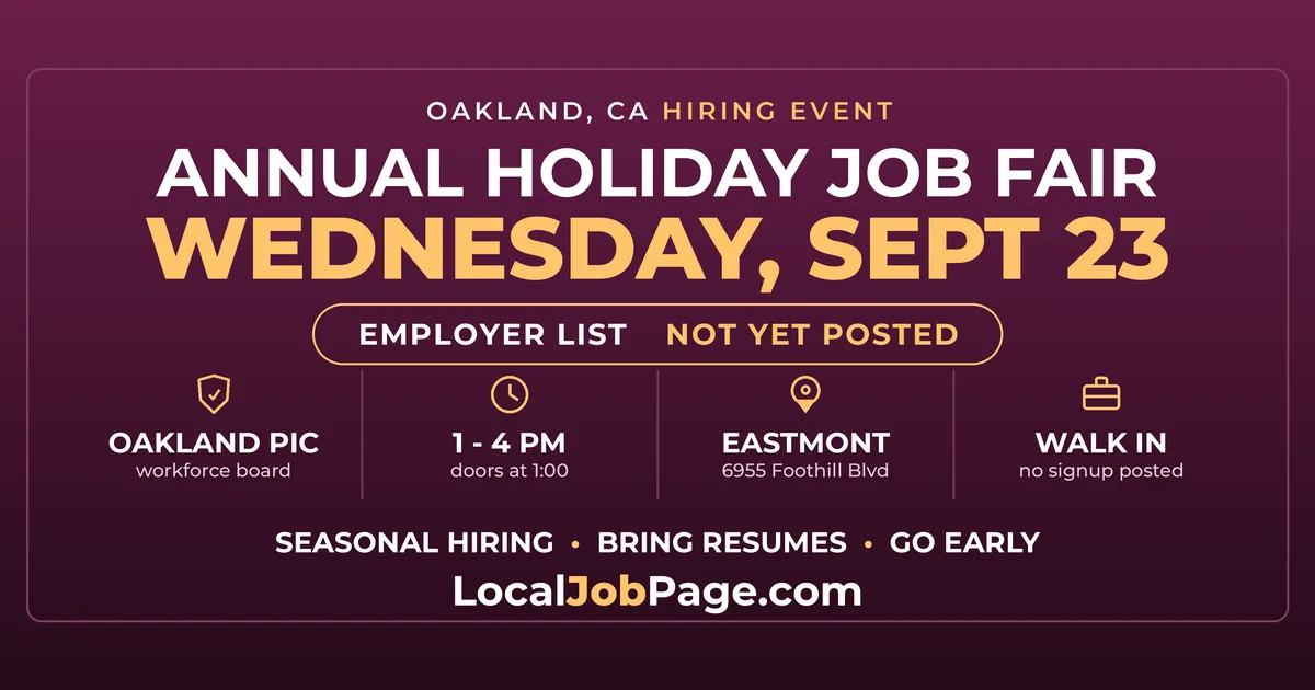Oakland Holiday Job Fair September 23: Seasonal Hiring Starts at Eastmont